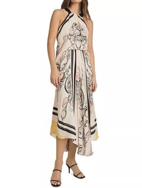 REISS Grace Scarf Print Halter Dress, Pink, Size 12 - NWT